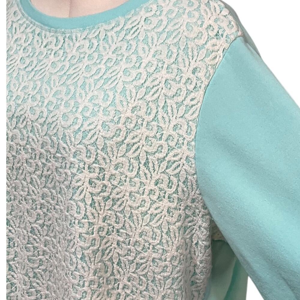 NorthCrest Women's Aqua w/White Lace Front Long Sleeve Casual Sweatshirt SZ 4X - Picture 5 of 9